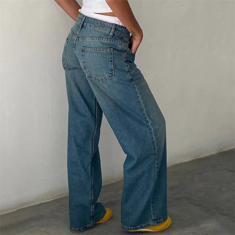 Women's Low Rise Wide Leg Baggy Jeans