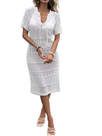 Women's Open-Knit V-Neck Midi Dress