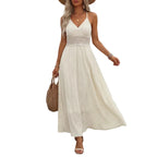 Women’s Pleated V Neck Long Dress
