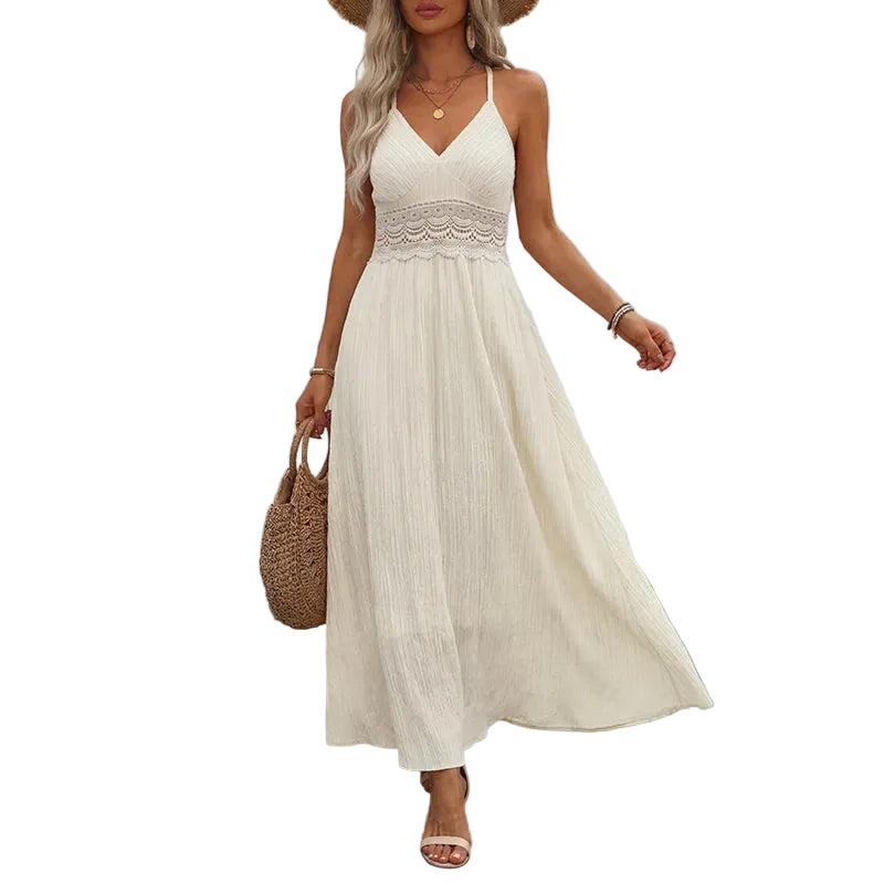 Women’s Pleated V Neck Long Dress