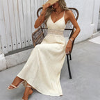 Women’s Pleated V Neck Long Dress
