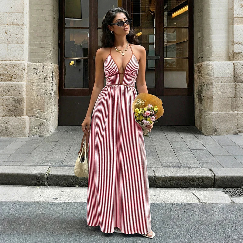 Women’s Sleeveless Stripe Flowy Maxi Dress