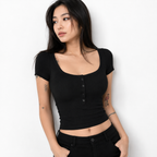 Women's Square Neck Button Knit Top