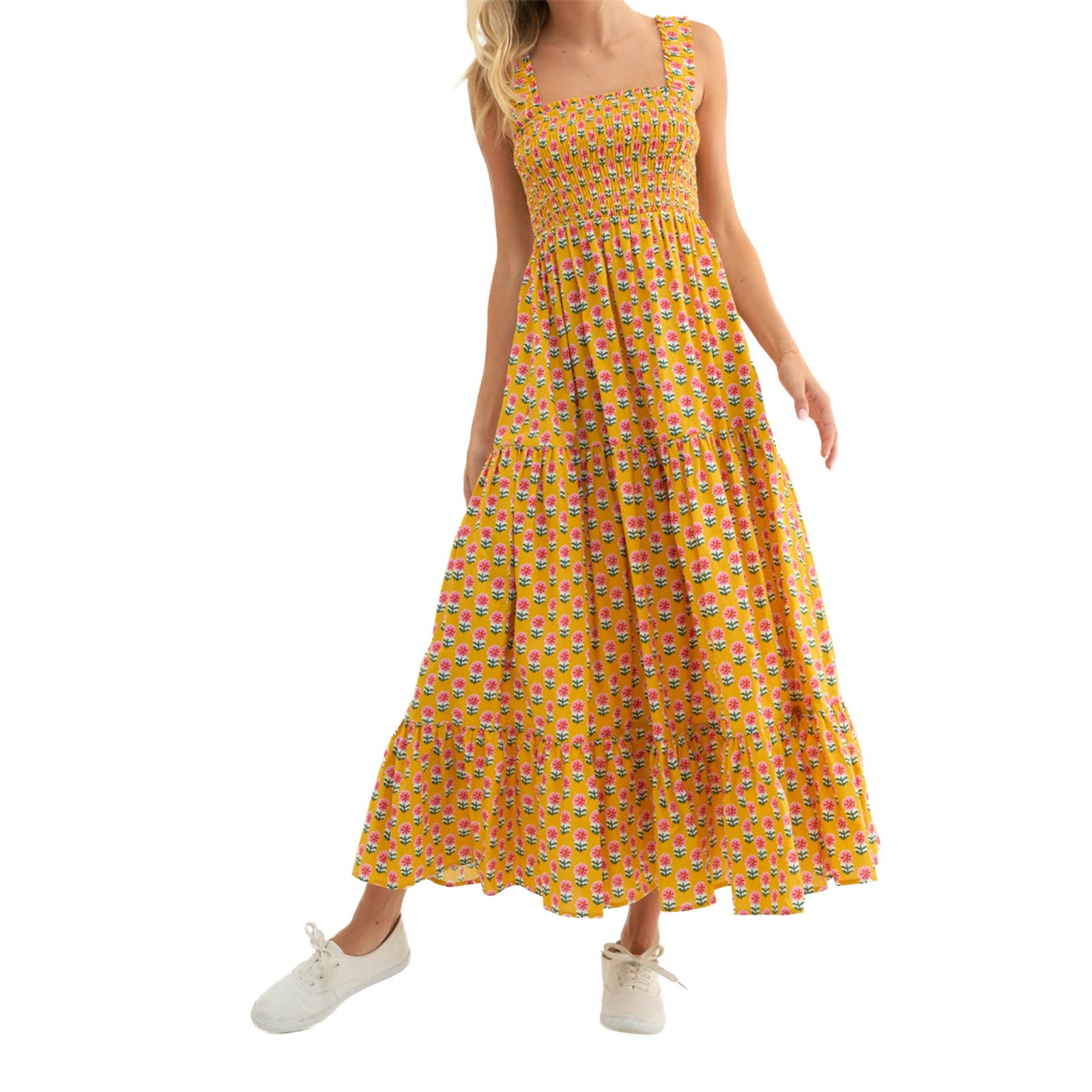 Women’s Square Neck Flowy Printed Dress