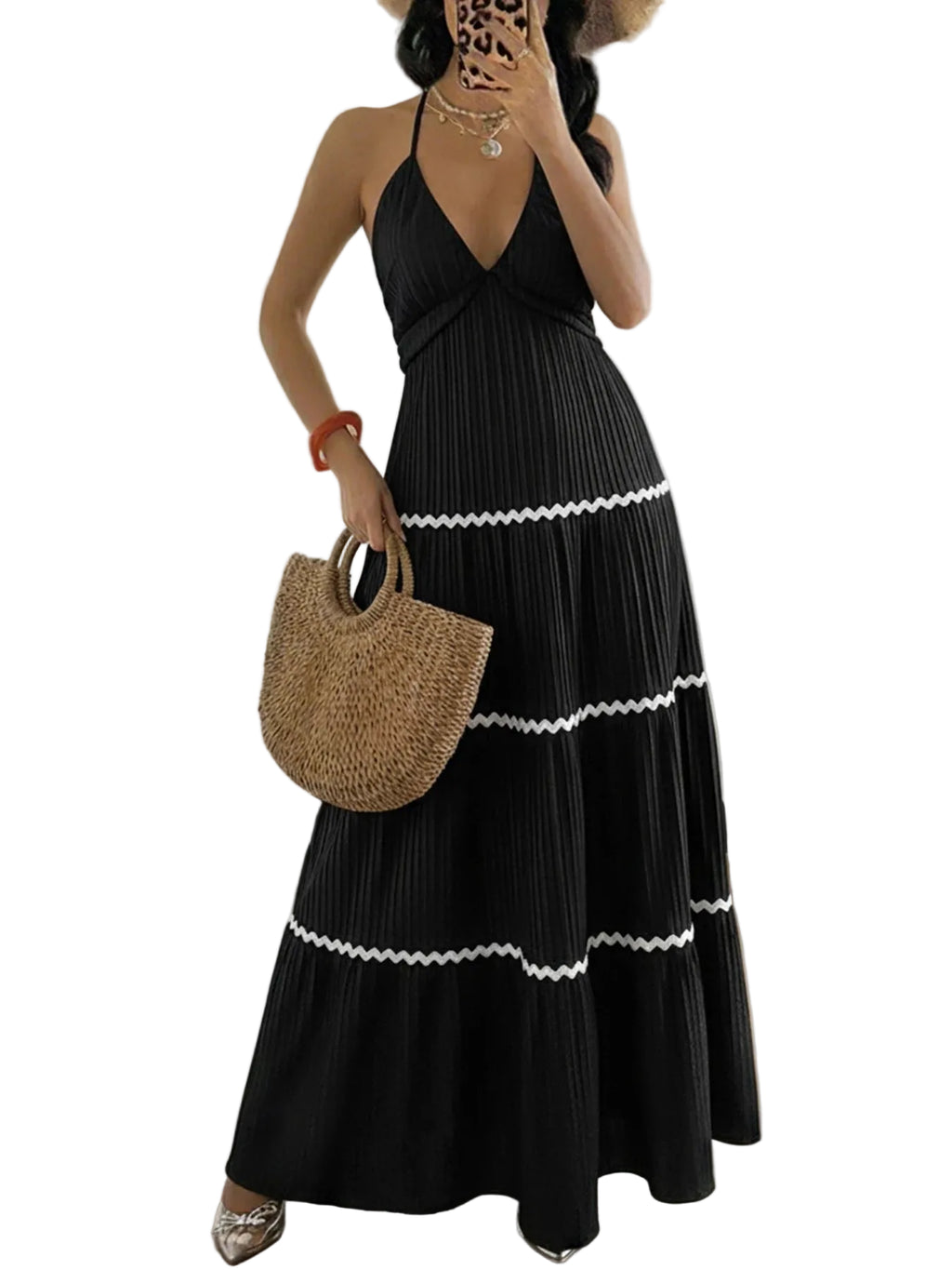 Women’s Tie Neck Tiered Long Dress