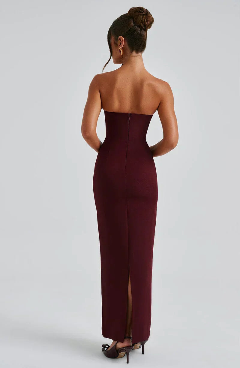 Women's Strapless Bodycon Maxi Dress with Matching Sheer Scarf Detail