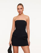 Strapless Shift Mini Dress With Flap Pockets